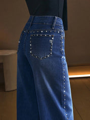 Starline - Rhinestone Embellished Wide Leg Jeans - Stone Blue