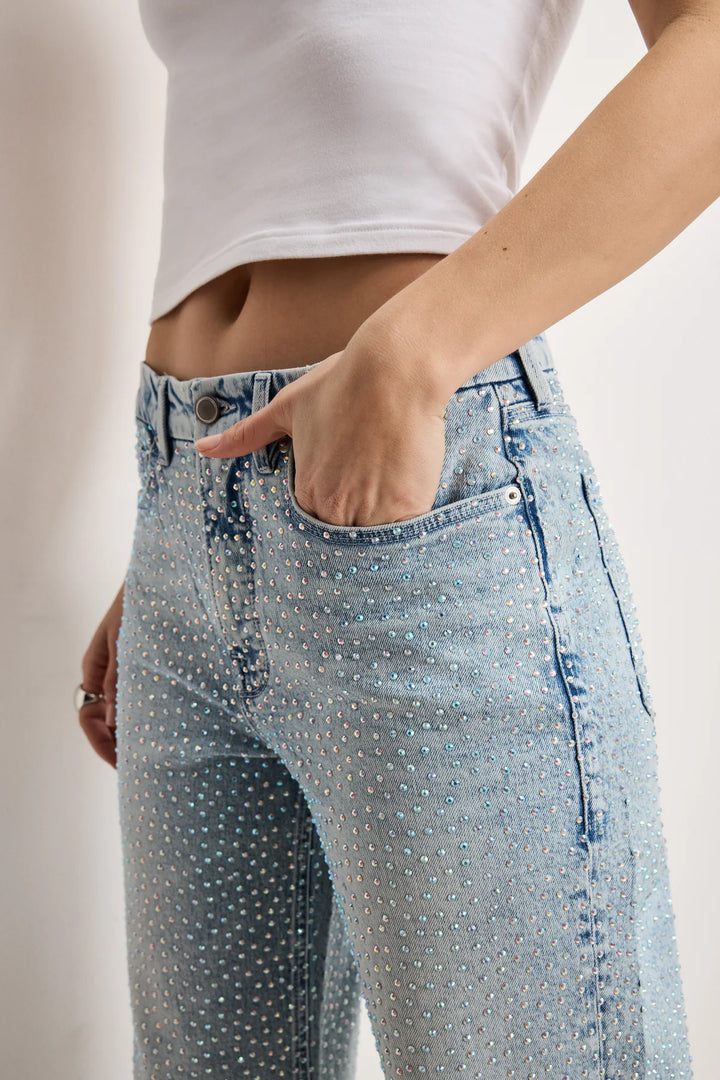 Disco Dust - Rhinestone Embellished Wide Leg Jeans