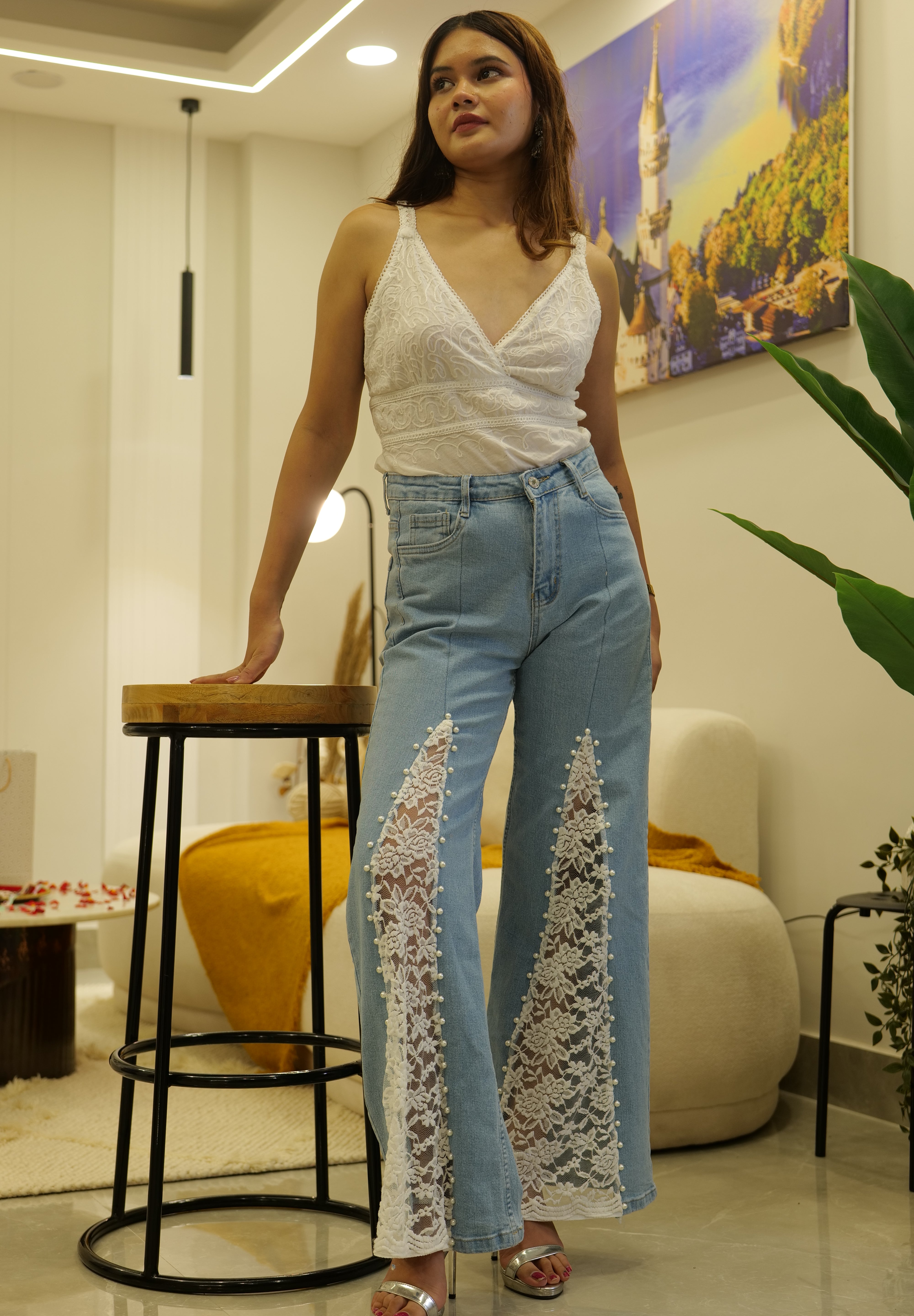 Rumi - Rhinestone Embellished Jeans - Ice Blue