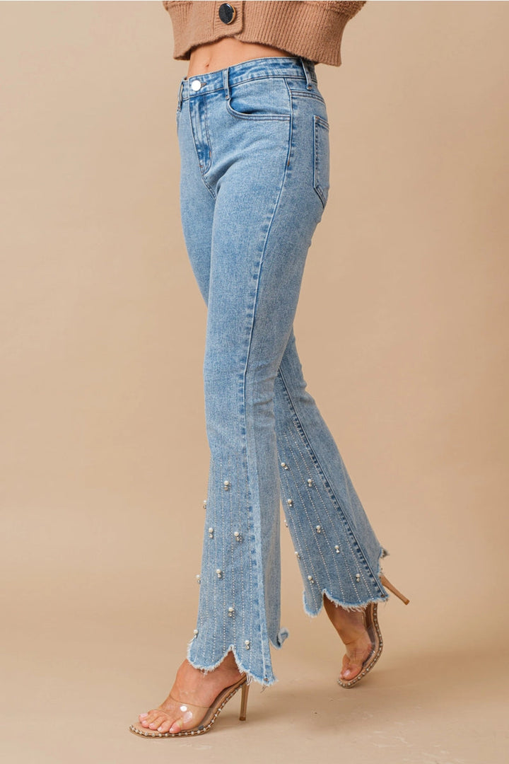 High Rise Embellished Boot Cut Flared Jeans - Blossom Belle