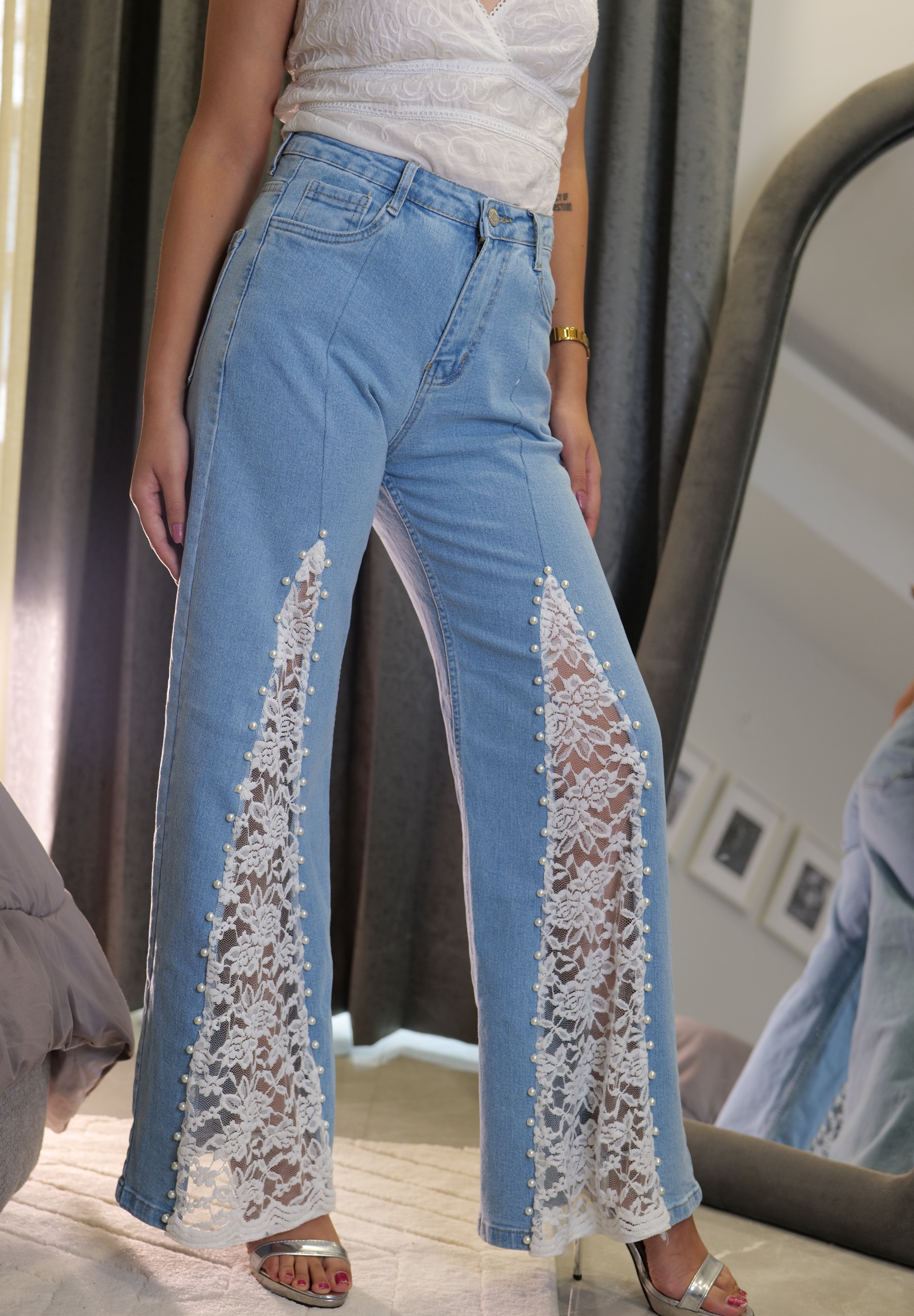 Rumi - Rhinestone Embellished Jeans - Ice Blue