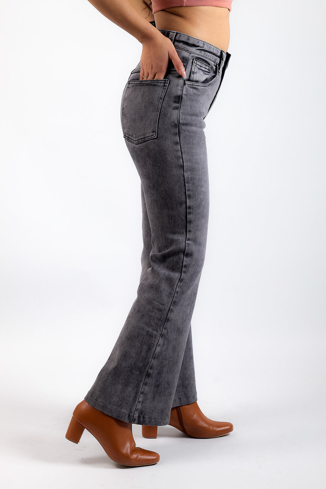 Boot Cut Whisker Washed Jeans - Grey