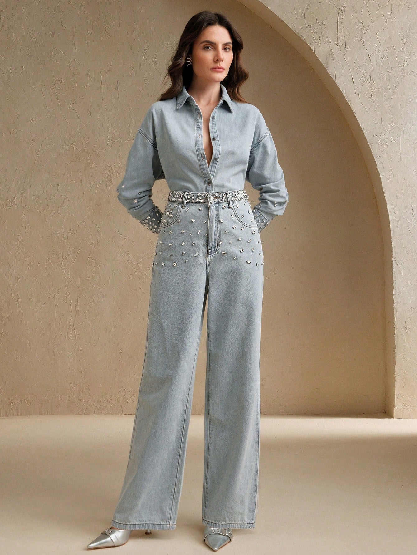 Dazzle Band - Rhinestone Embellished Wide Leg Jeans