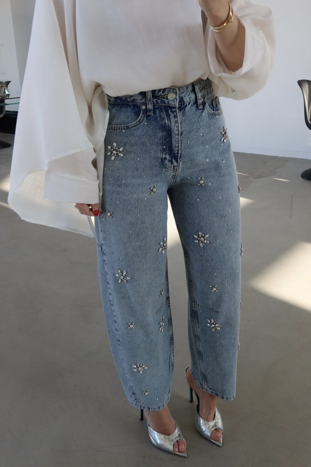 Florice - Rhinestone Embellished Jeans - Ice Blue