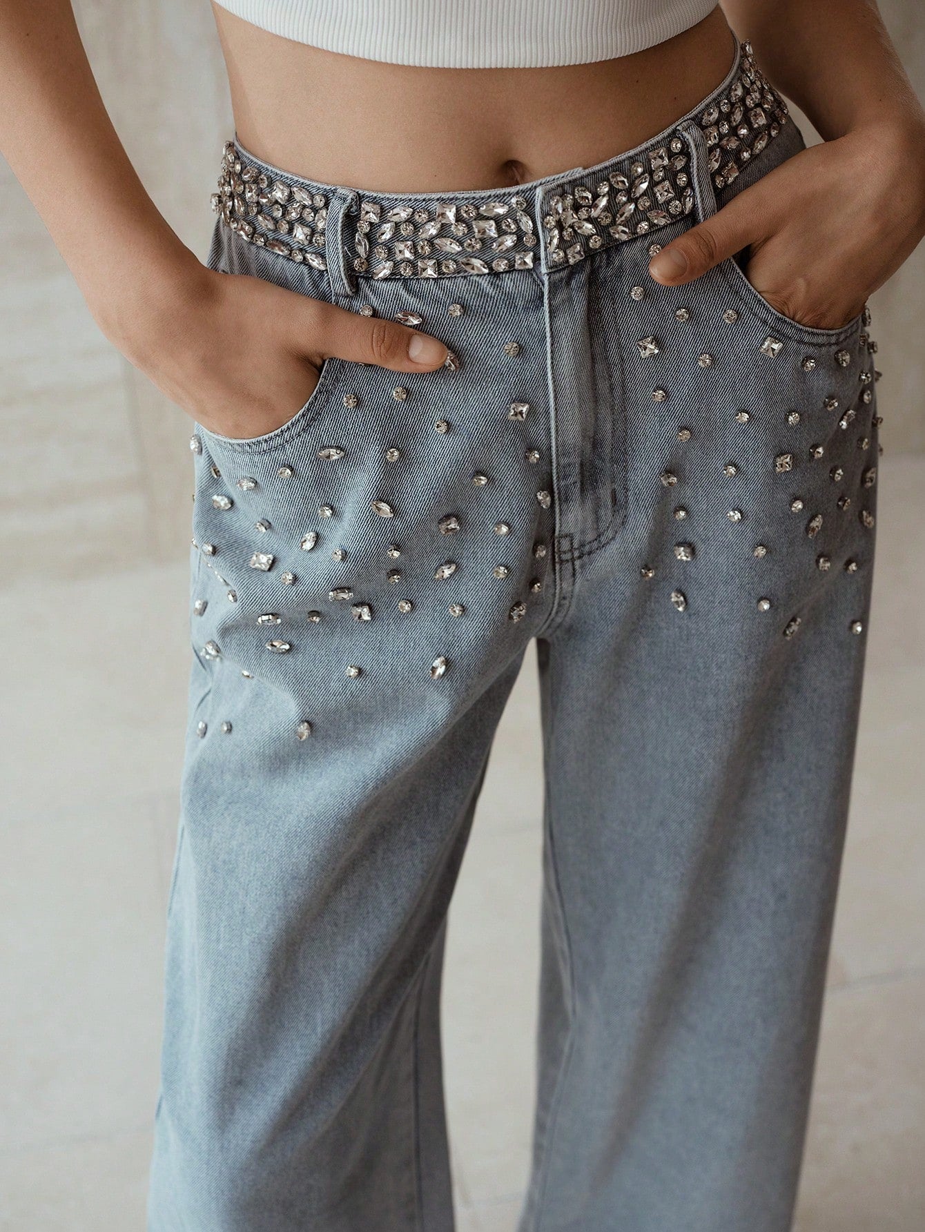 Dazzle Band - Rhinestone Embellished Wide Leg Jeans