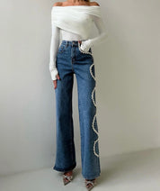 Selene - Rhinestone Embellished Wide Leg Jeans