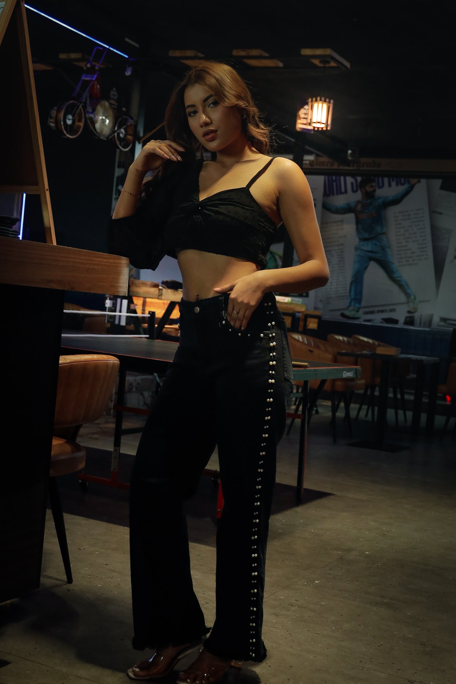 Myra - High Rise Pearl Embellished Wide Leg Jeans