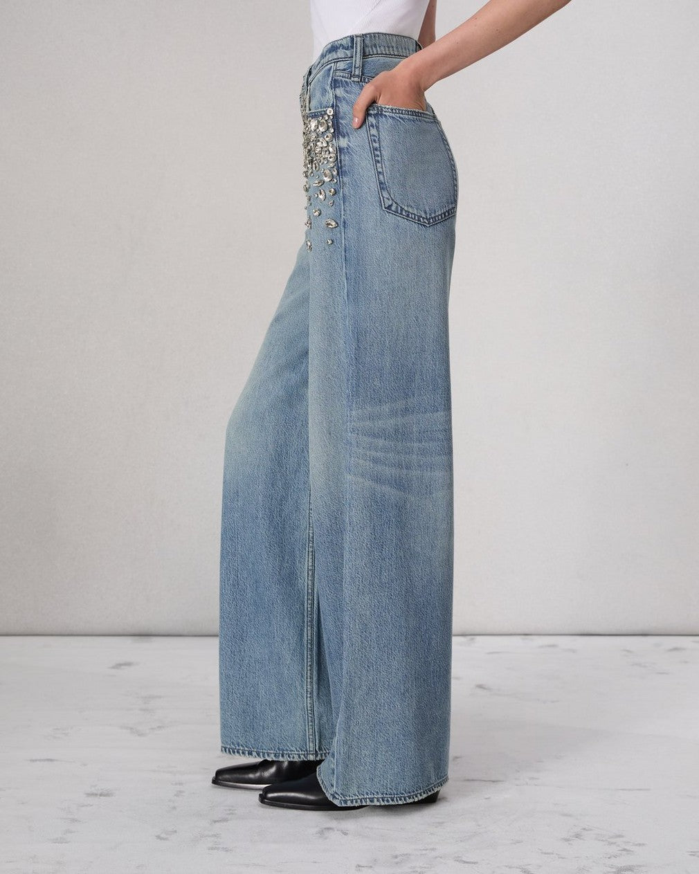 Glam Slam - Rhinestone Embellished Wide Leg Jeans