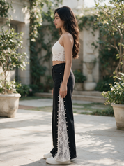 Belle - Pearl Embellished Lace Jeans - Black