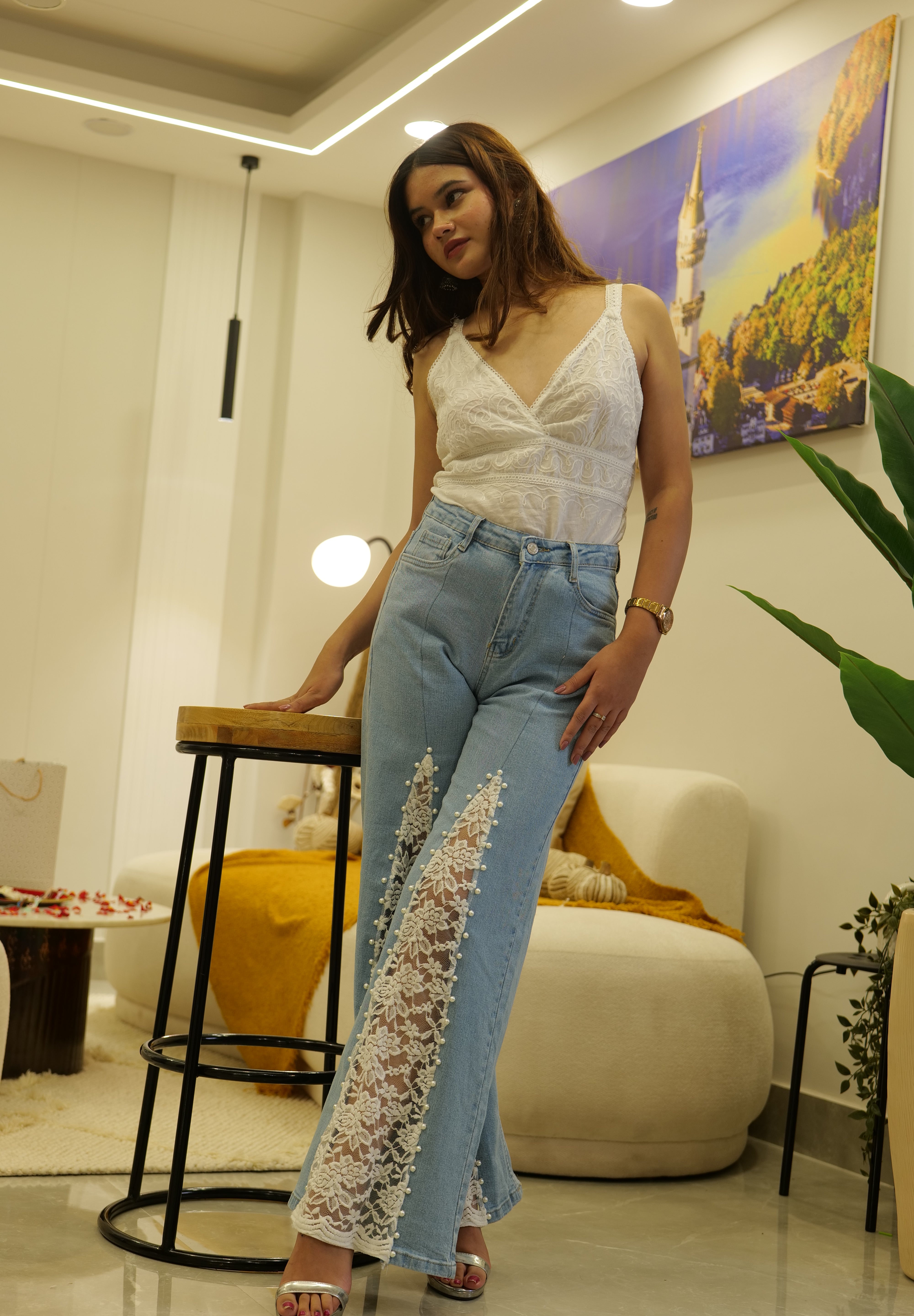 Rumi - Rhinestone Embellished Jeans - Ice Blue