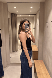 Midnight Blue Diamante Denim High Rise Wide Leg Jeans - Dark Blue