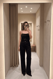 Black Diamante Denim High Rise Wide Leg Jeans - Black