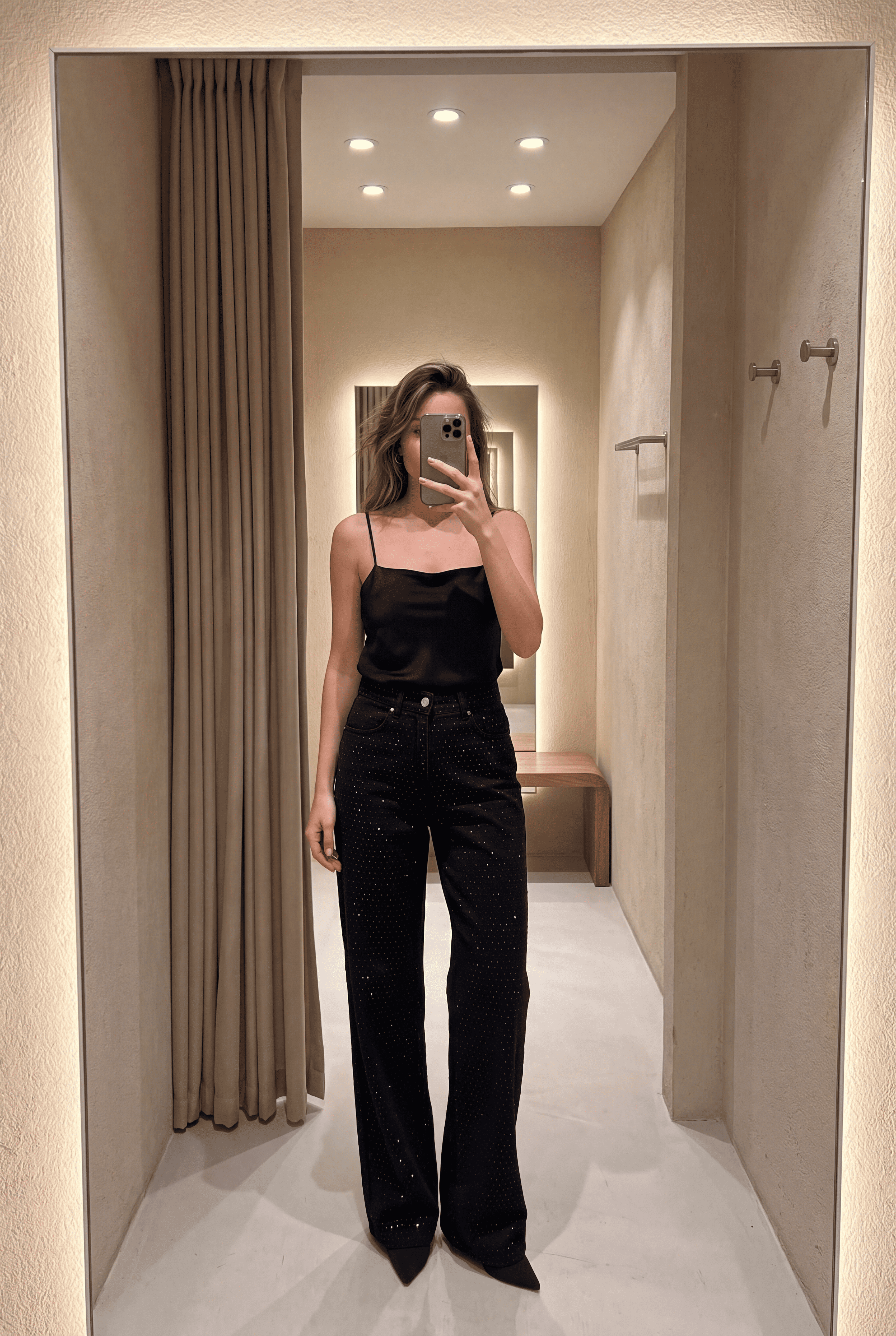 Black Diamante Denim High Rise Wide Leg Jeans - Black