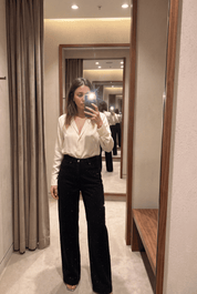Black Diamante Denim High Rise Wide Leg Jeans - Black