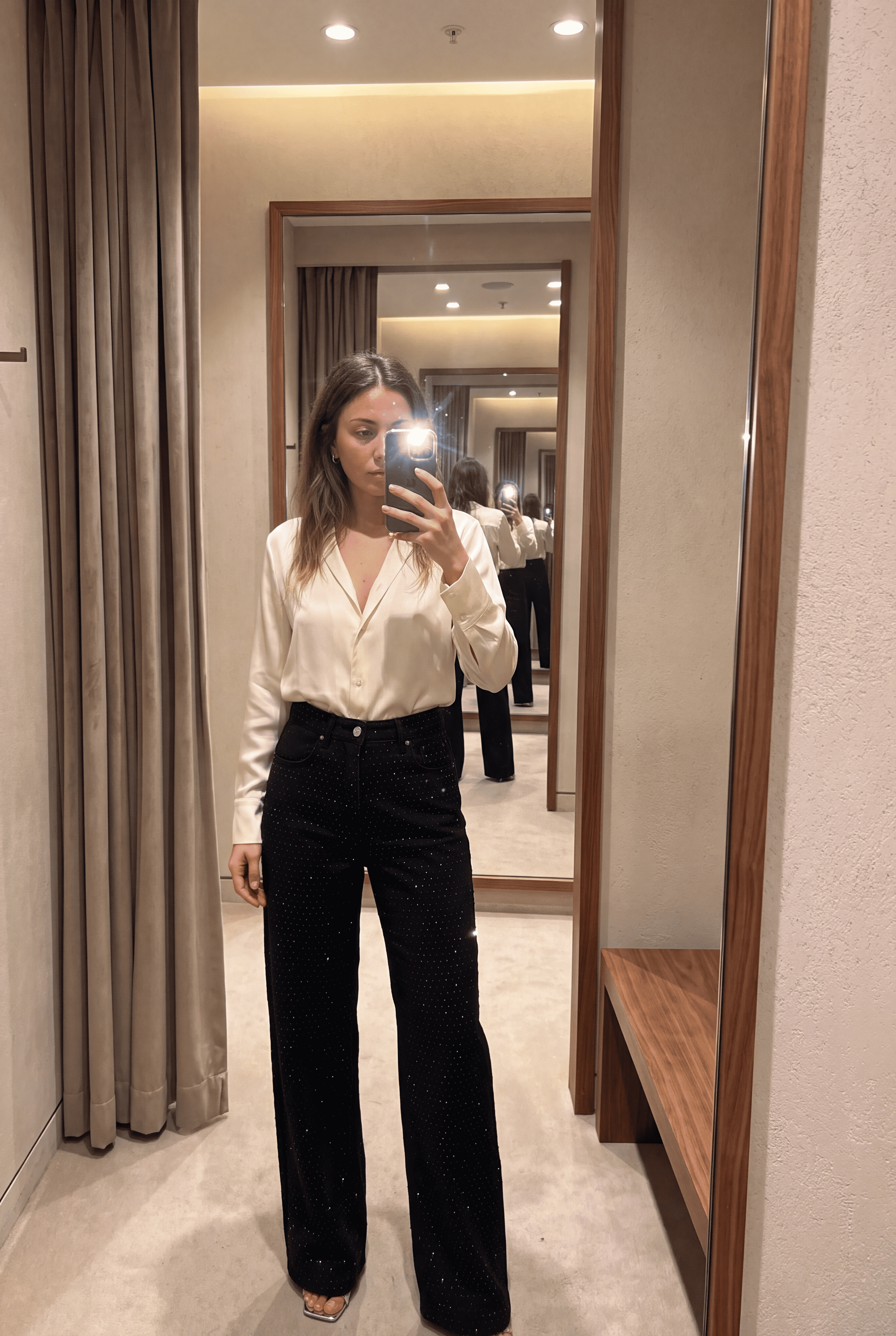 Black Diamante Denim High Rise Wide Leg Jeans - Black