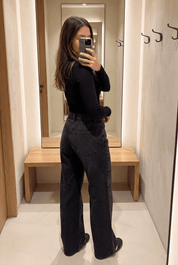 Lunar Lava - Rhinestone Embellished Wide Leg Jeans - Black