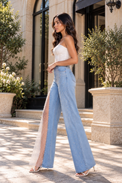 (Limited Edition) Soft Romance - Rhinestone Embellished Jeans - Ice Blue