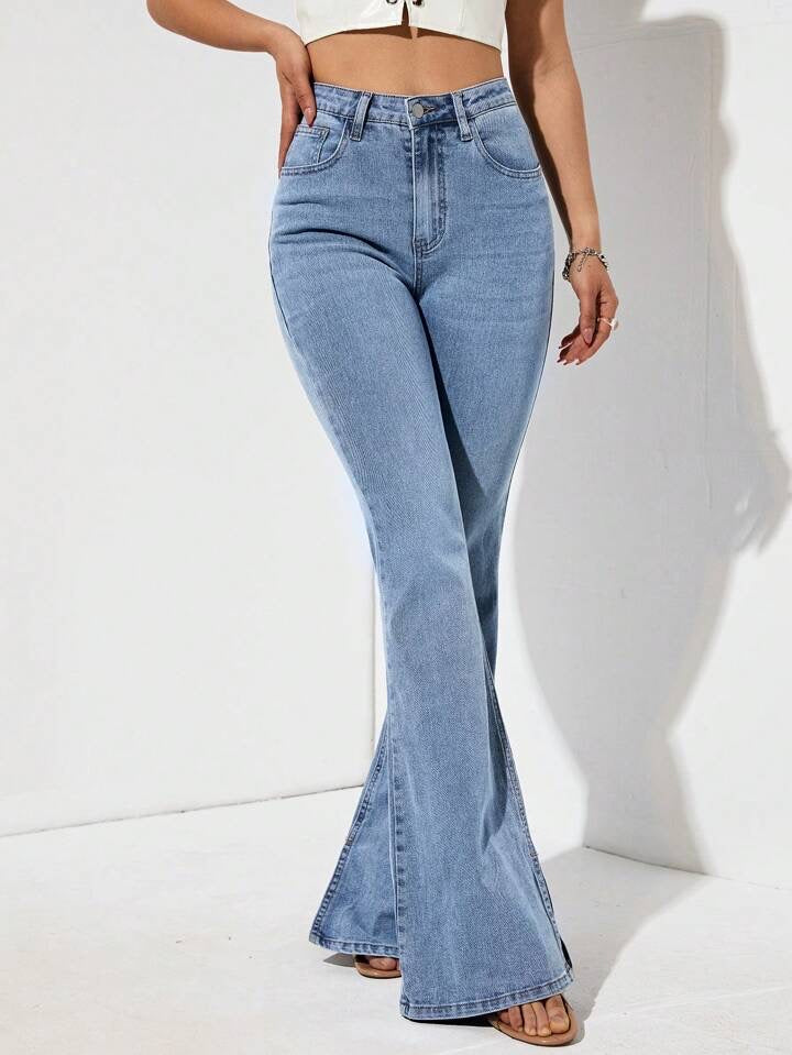 Boot Cut Flared Jeans - Ice Blue
