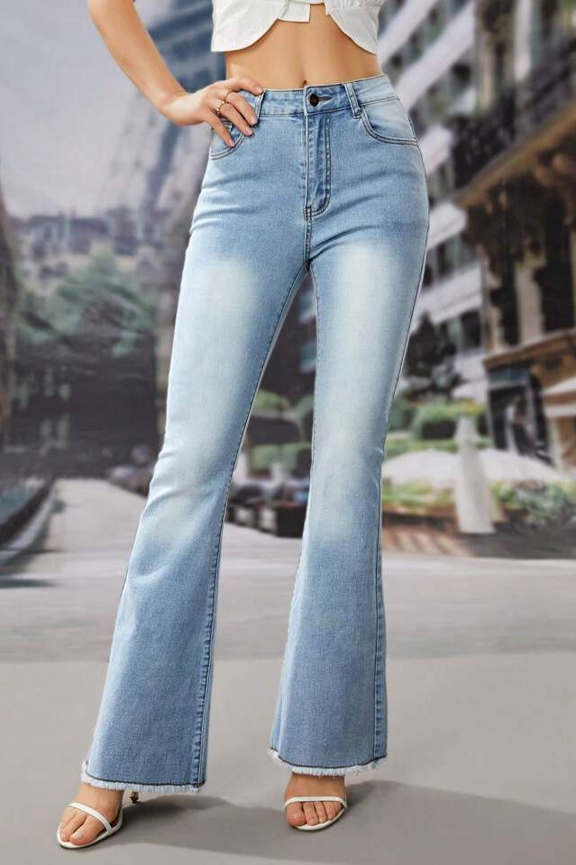 Casual boot cut jeans with fuzzy detailing