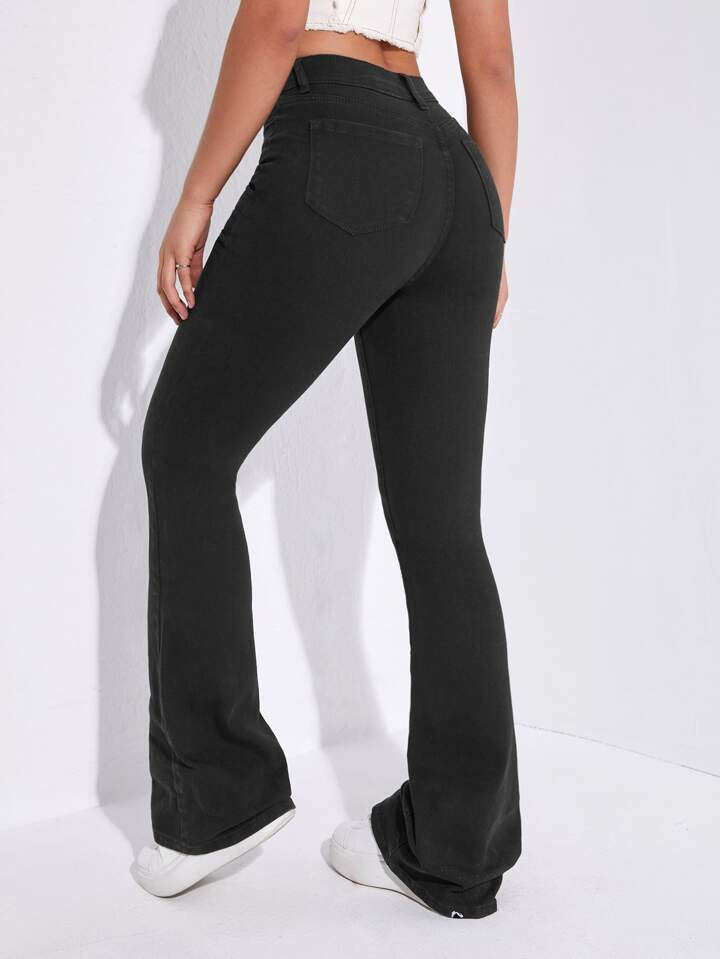 Boot Cut Solid Jeans - Black