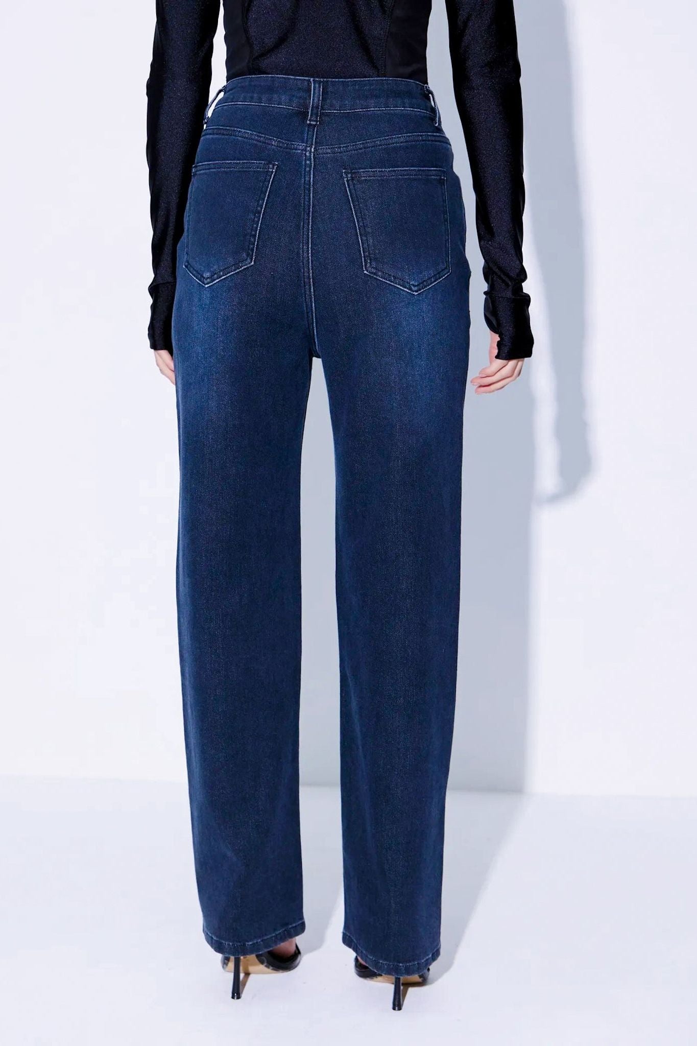 Rhinestone Embellished Wide Leg Jeans Stone Blue