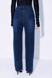 Rhinestone Embellished Wide Leg Jeans Stone Blue