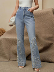 Elara - High Rise Embellished Boot Cut Jeans