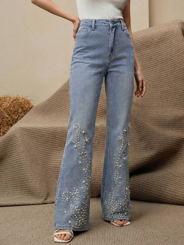 Elara - High Rise Embellished Boot Cut Jeans