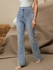 Elara - High Rise Embellished Boot Cut Jeans