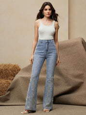 Elara - High Rise Embellished Boot Cut Jeans
