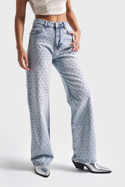 Adore - Rhinestone Embellished Wide Leg Jeans