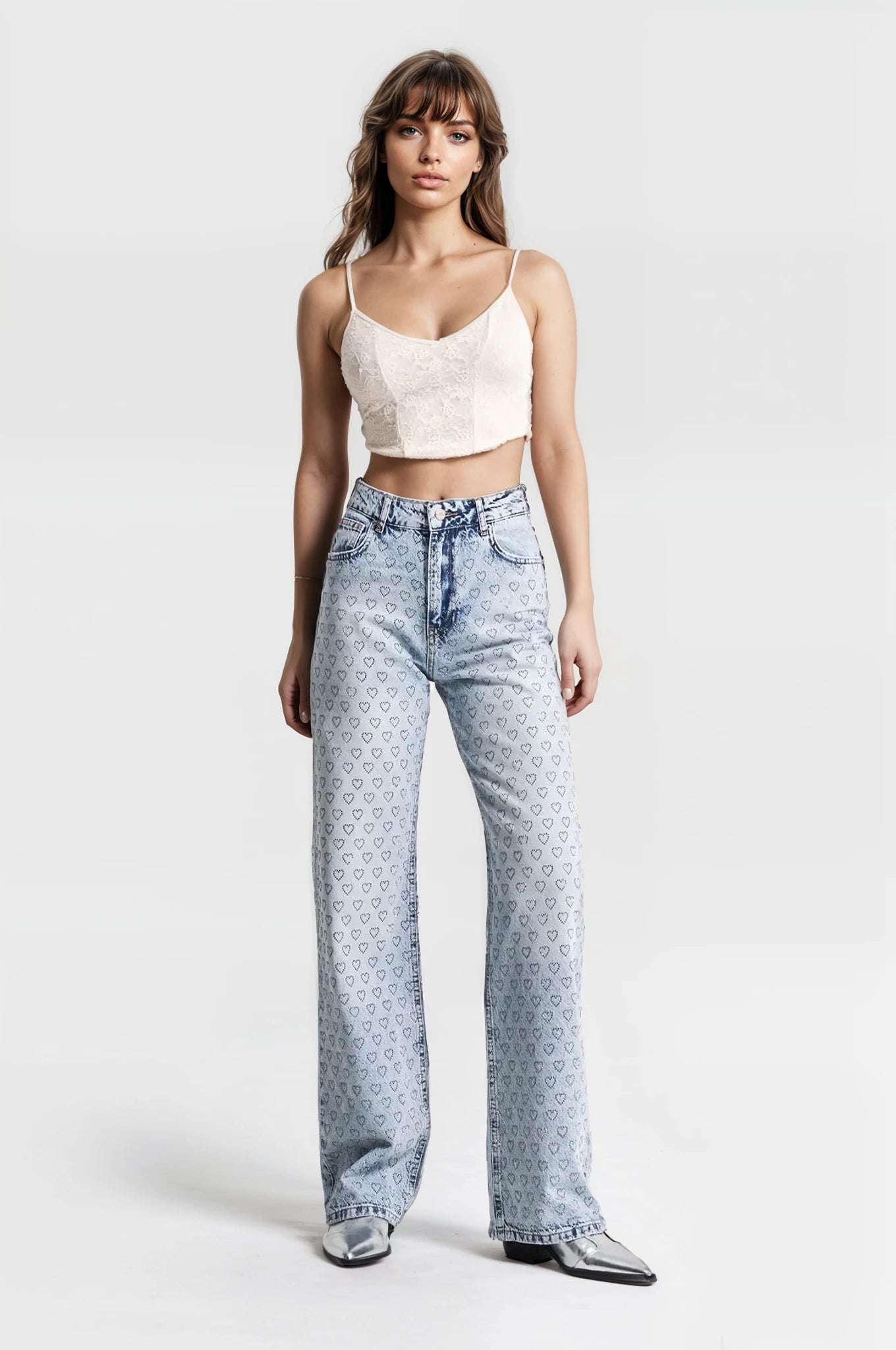 Adore - Rhinestone Embellished Wide Leg Jeans