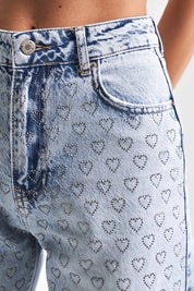 Adore - Rhinestone Embellished Wide Leg Jeans