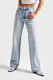Adore - Rhinestone Embellished Wide Leg Jeans