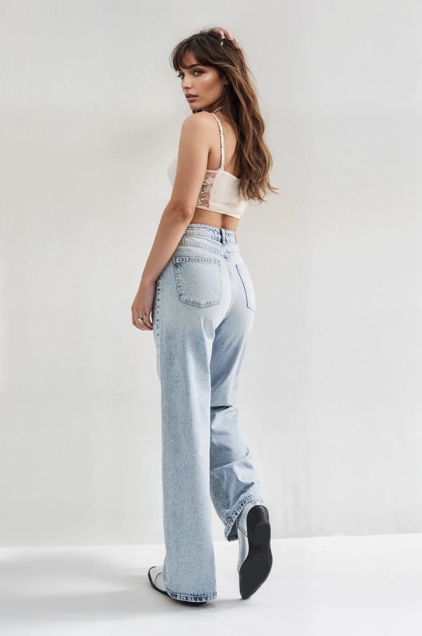 Adore - Rhinestone Embellished Wide Leg Jeans