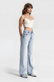 Adore - Rhinestone Embellished Wide Leg Jeans