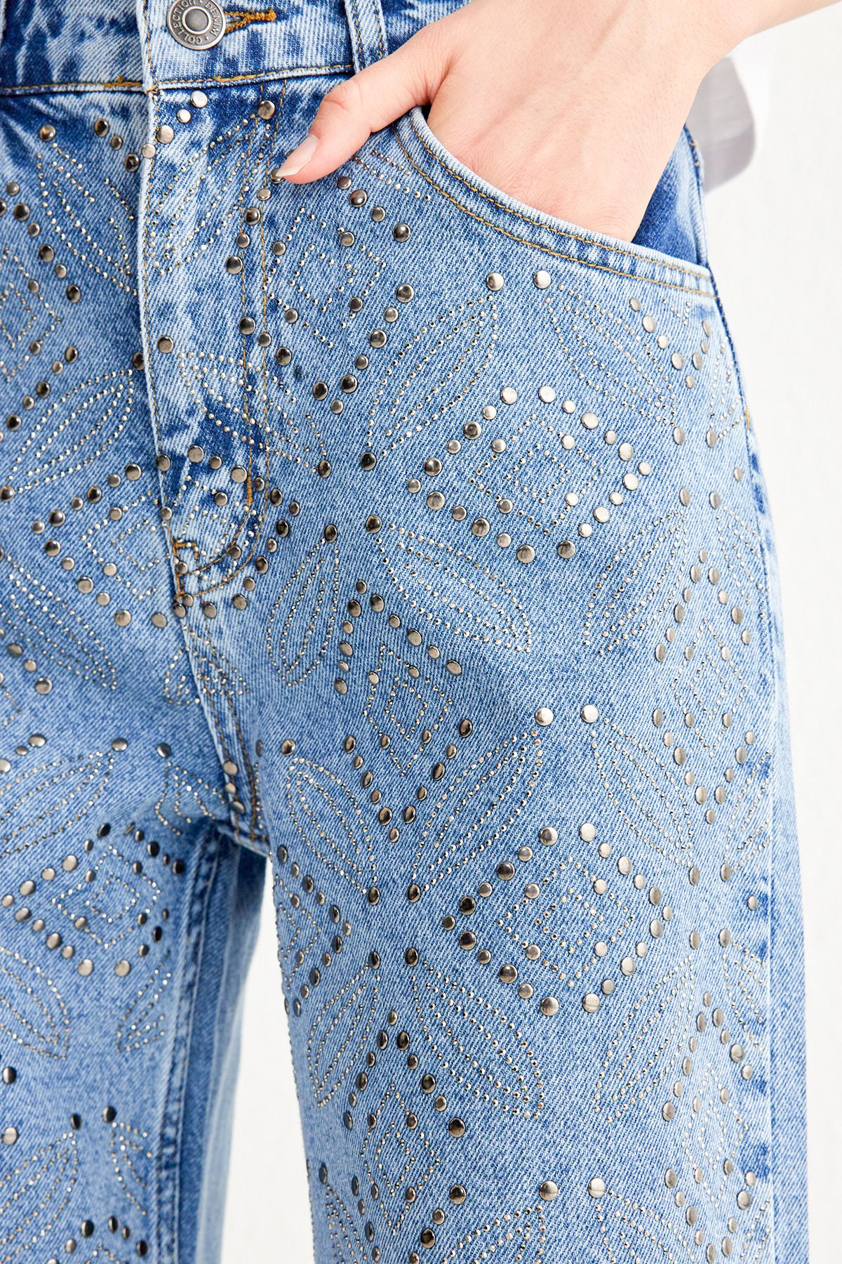 Mystic Weave - Rhinestone Embellished Wide Leg Jeans