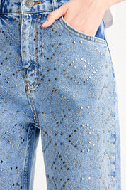 Mystic Weave - Rhinestone Embellished Wide Leg Jeans