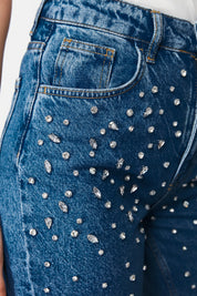 Starry Streak Rhinestone Embellished Wide Leg Jeans