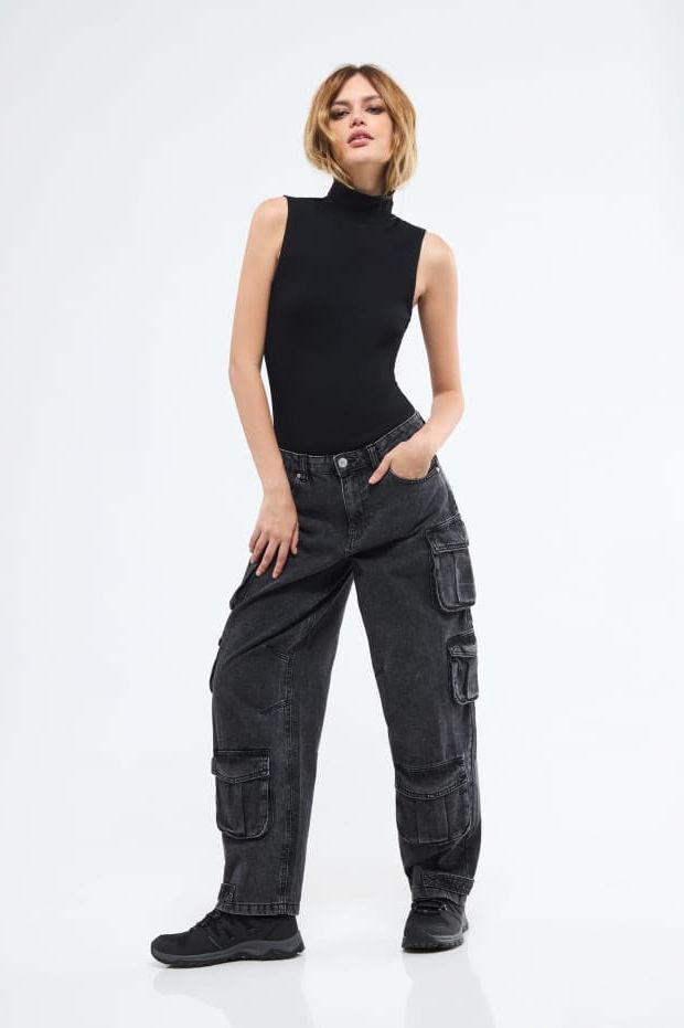 Black cargo boyfriend fit jeans