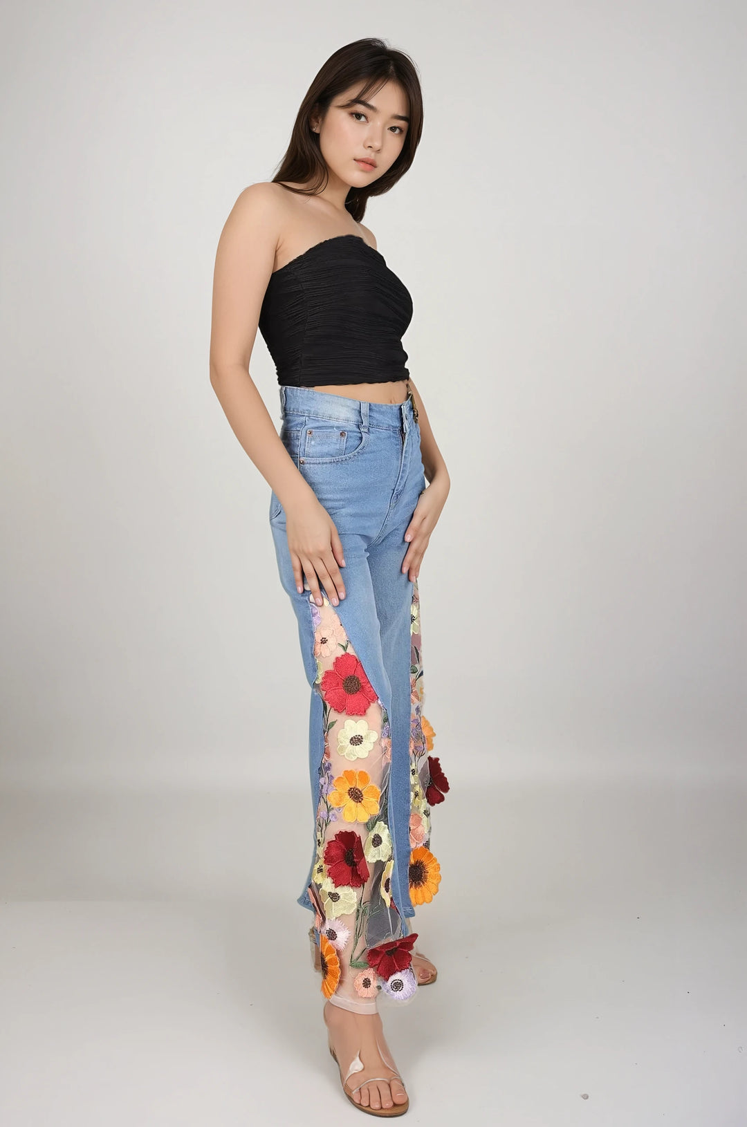 Jenny - Cut Out Flowery Jeans