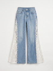 Sarah - Pearl Embellished Lace Jeans - Ice Blue