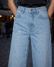 Disco Dust - Rhinestone Embellished Wide Leg Jeans - Ice Blue