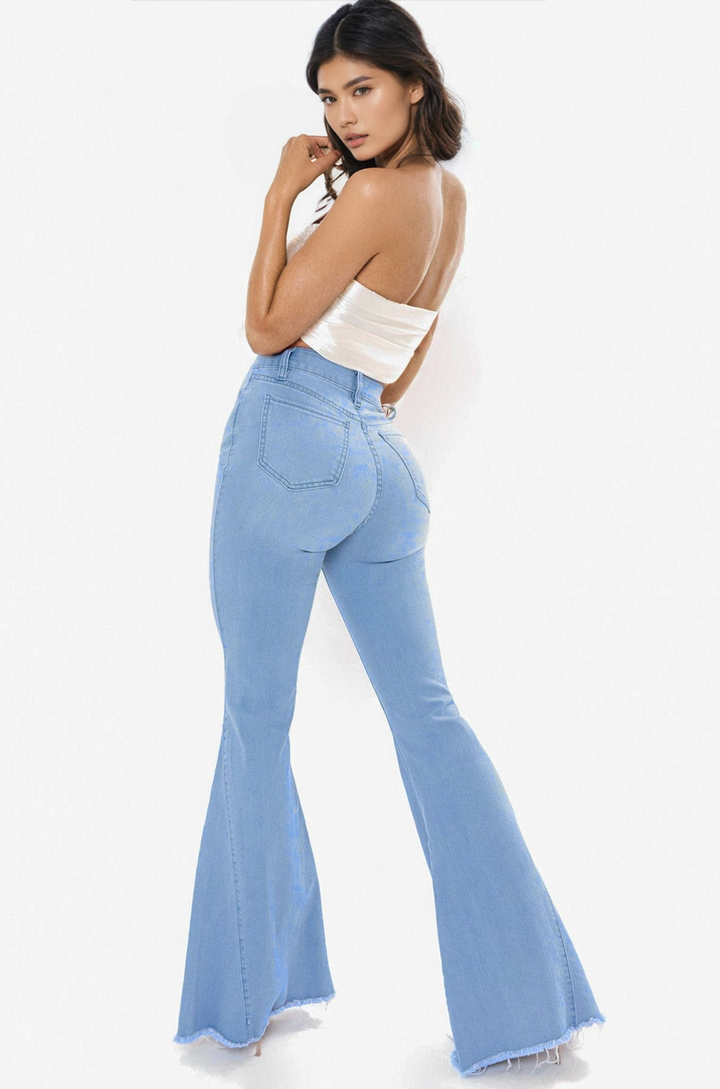 Boot Cut Fray Bottom Jeans - Light Wash