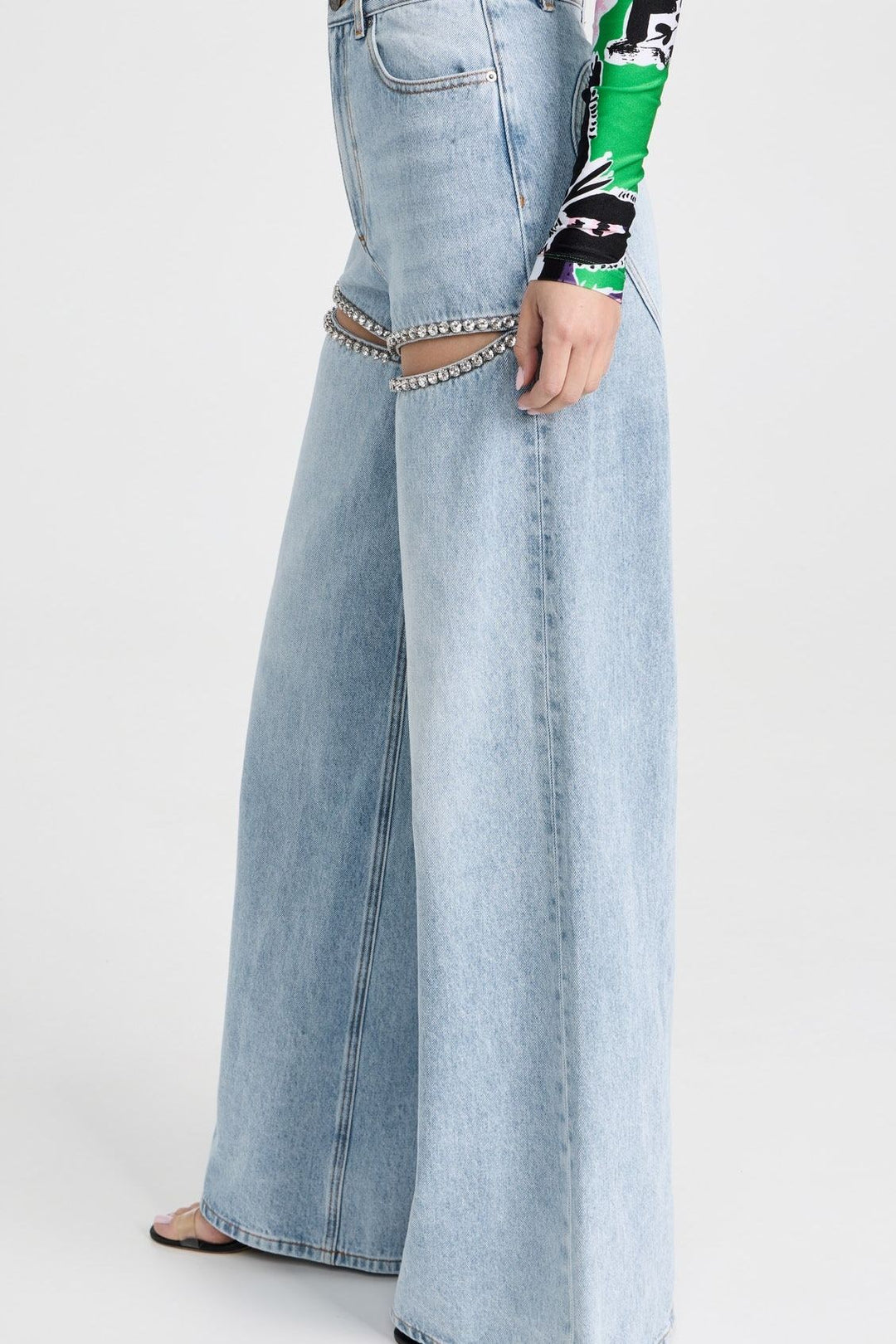 Embellished Wide Leg Cut Out Jeans - Taylor