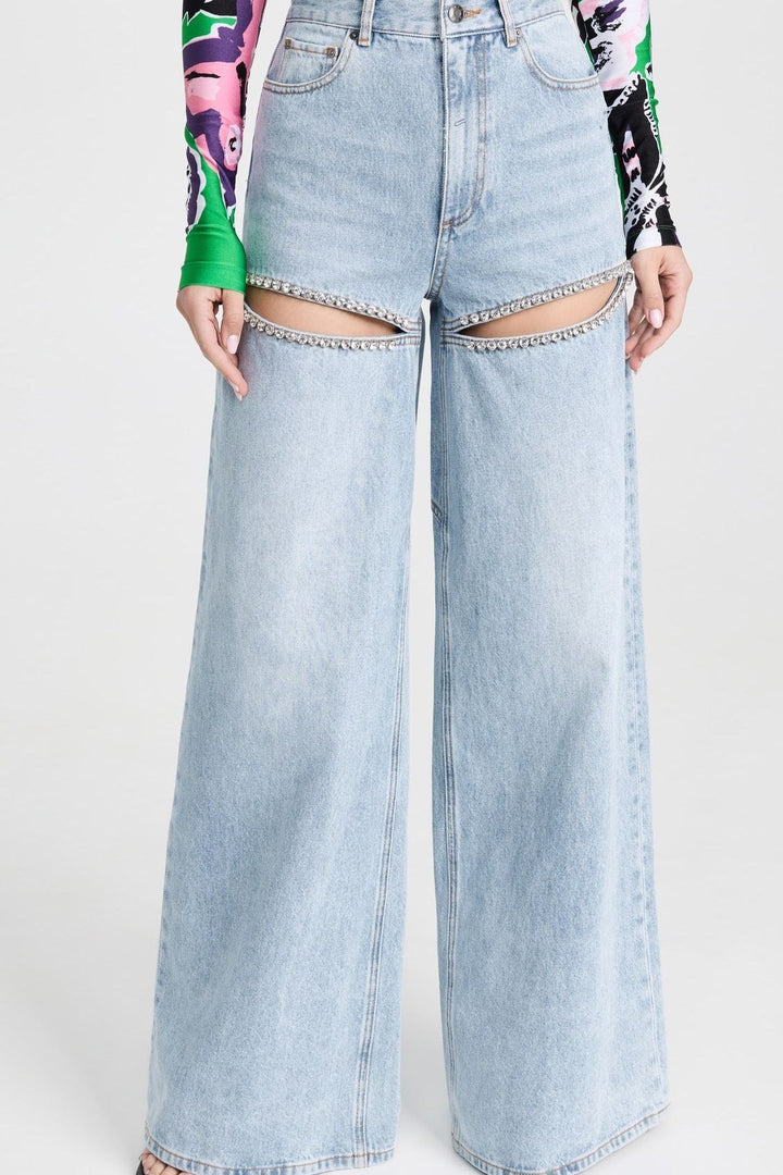 Embellished Wide Leg Cut Out Jeans - Taylor