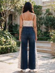 Juliette - Pearl Embellished Lace Jeans - Dark Blue
