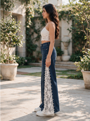 Juliette - Pearl Embellished Lace Jeans - Dark Blue