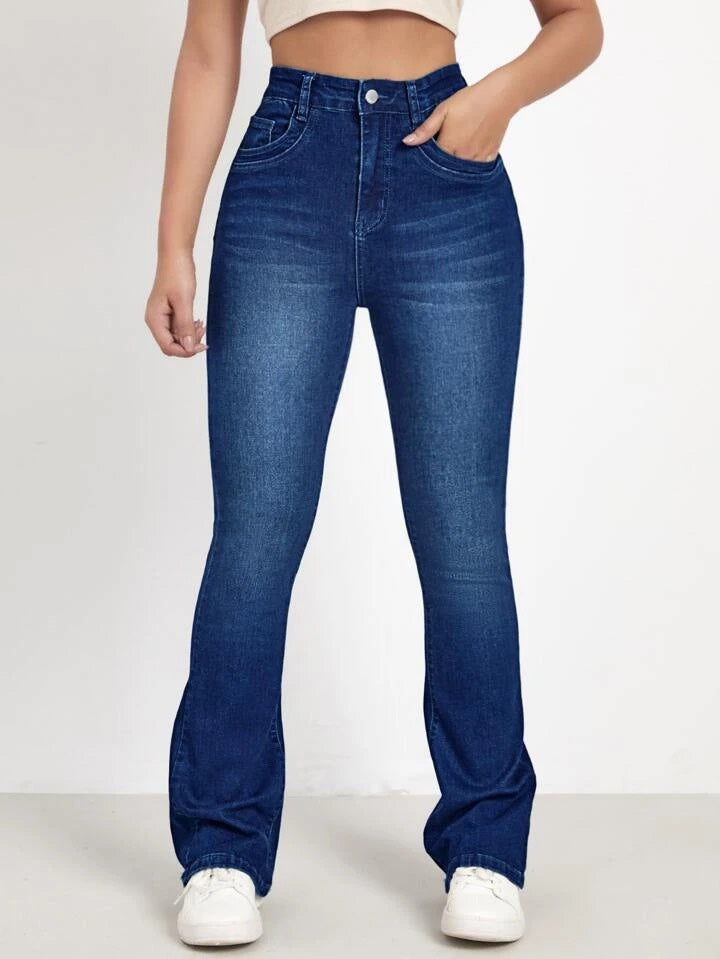 Boot Cut Whisker Washed Jeans - Medium Wash