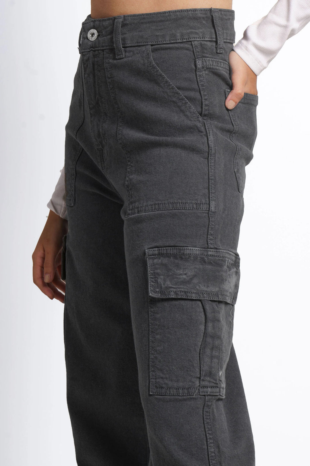 Metal Grey High Waist Cargo Jeans